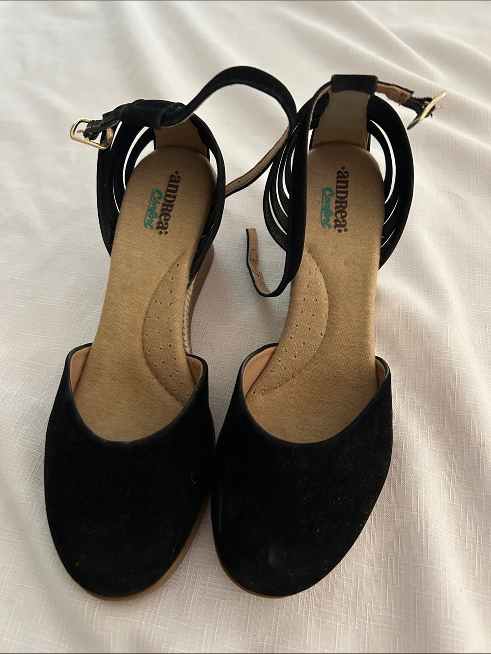 ANDREA FENZI Black Suede Ankle-Strap Heels